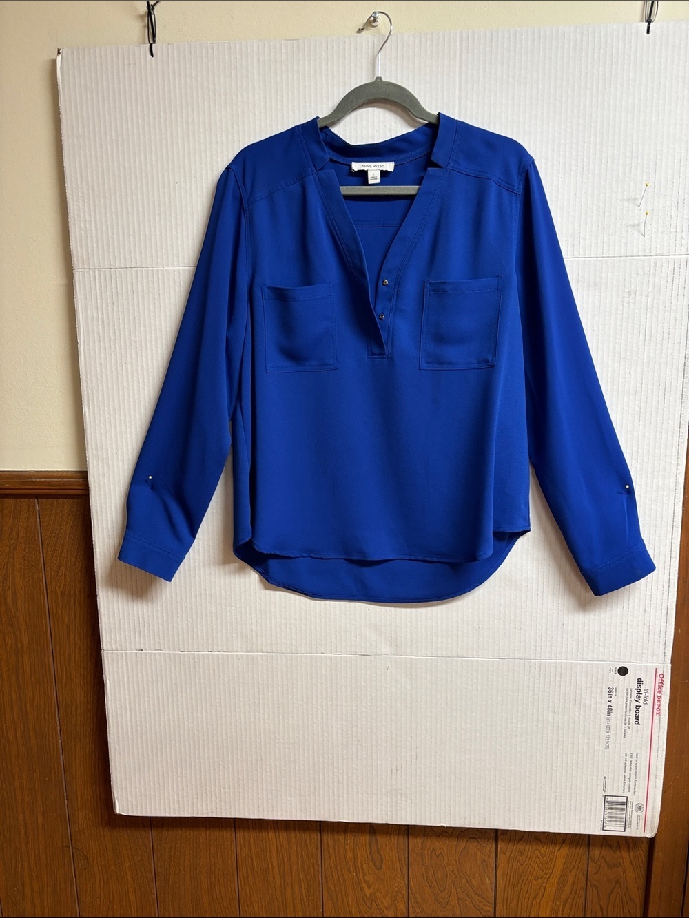 Nine West Cobalt Blue Split-Neck Long Sleeve Blouse Size Large